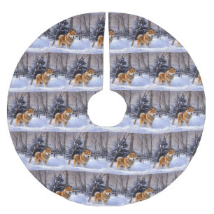 Shiba Inu Låt Det Snöa Jul  Julgransmatta Borstad Polyester