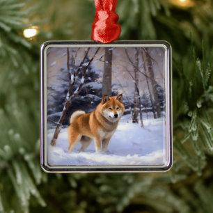 Shiba Inu Låt Det Snöa Jul Julgransprydnad Metall