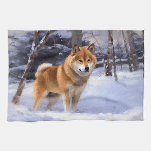 Shiba Inu Låt Det Snöa Jul Kökshandduk