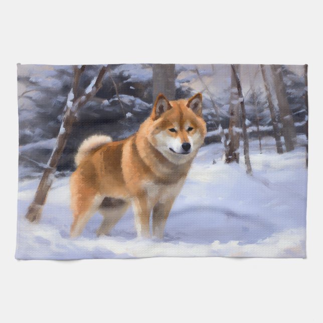 Shiba Inu Låt det snöa jul Kökshandduk (Horisontell)