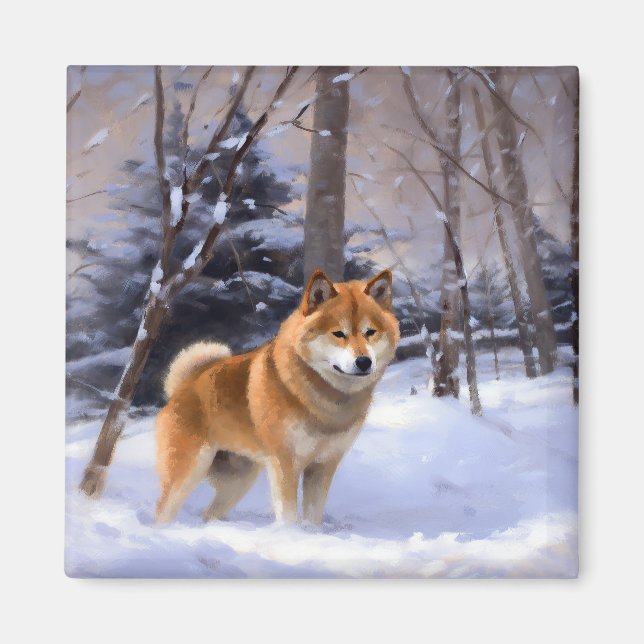 Shiba Inu Låt det snöa jul Magnet (Framsidan)
