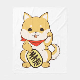 Shiba Inu Lucky Cat Pose Fleecefilt