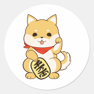 Shiba Inu Lucky Cat Pose Runt Klistermärke