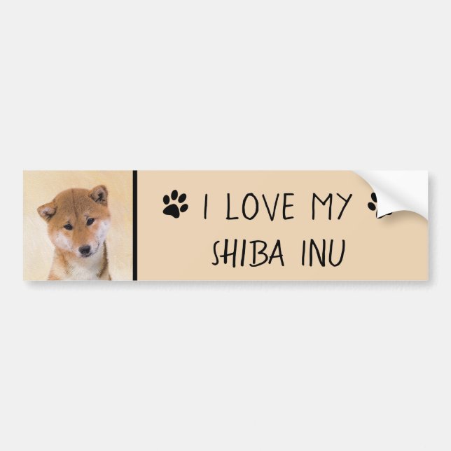Shiba Inu-målning (röd) - Original Hund Art Bildekal (Framsidan)