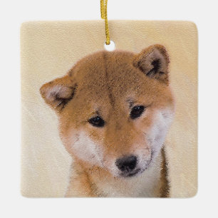 Shiba Inu-målning (röd) - Original Hund Art Julgransprydnad Keramik