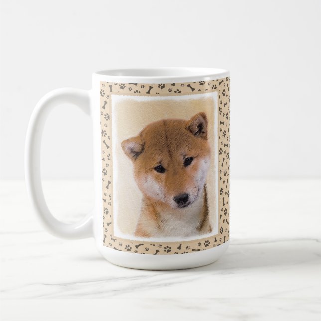 Shiba Inu-målning (röd) - Original Hund Art Kaffemugg (Vänster)