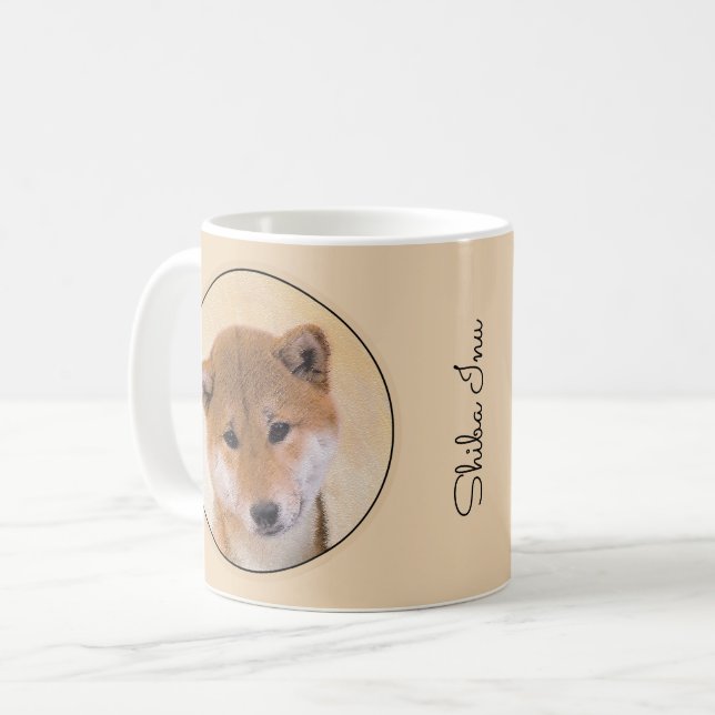 Shiba Inu-målning (röd) - Original Hund Art Kaffemugg (Framsida vänster)