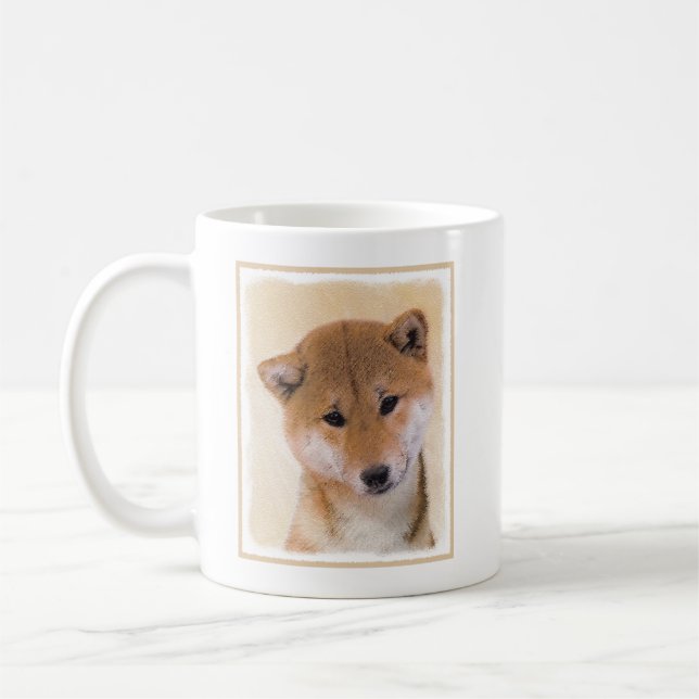 Shiba Inu-målning (röd) - Original Hund Art Kaffemugg (Vänster)
