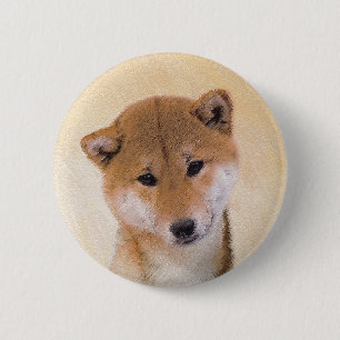 Shiba Inu-målning (röd) - Original Hund Art Knapp