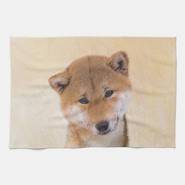 Shiba Inu-målning (röd) - Original Hund Art Kökshandduk (Horisontell)