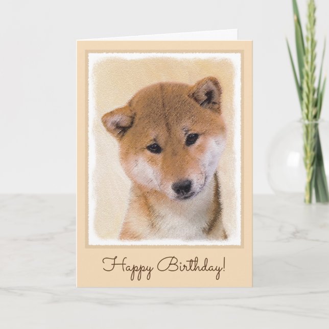 Shiba Inu-målning (röd) - Original Hund Art Kort (Framsida)