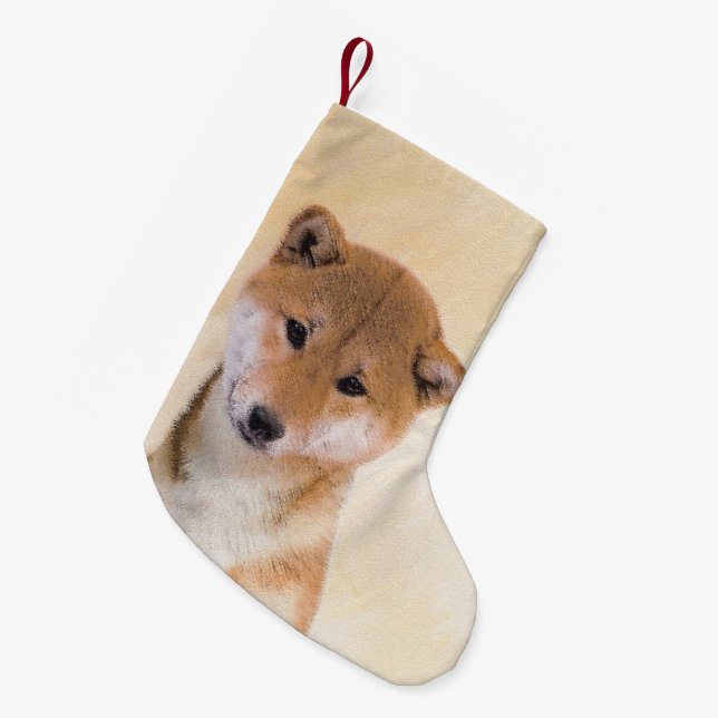 Shiba Inu-målning (röd) - Original Hund Art Liten Julstrumpa (Framsidan (Hängande))