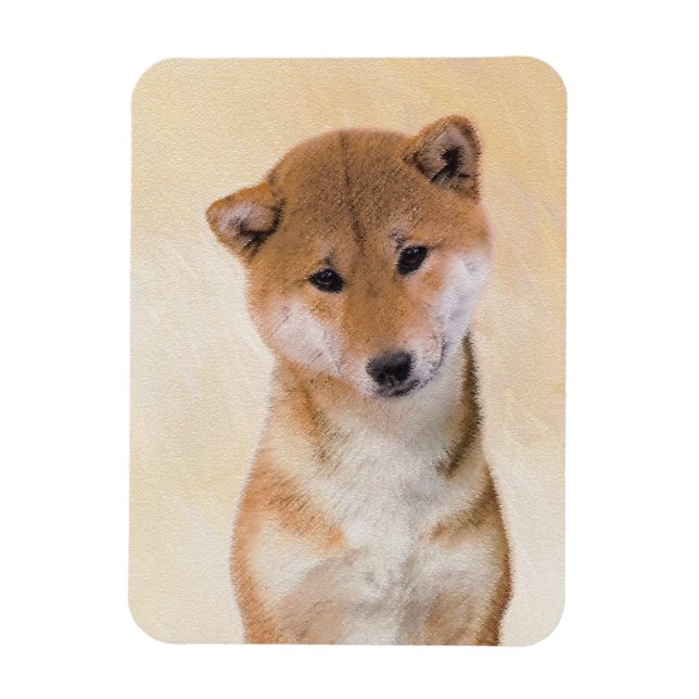 Shiba Inu-målning (röd) - Original Hund Art Magnet (Vertikal)
