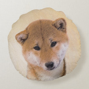Shiba Inu-målning (röd) - Original Hund Art Rund Kudde