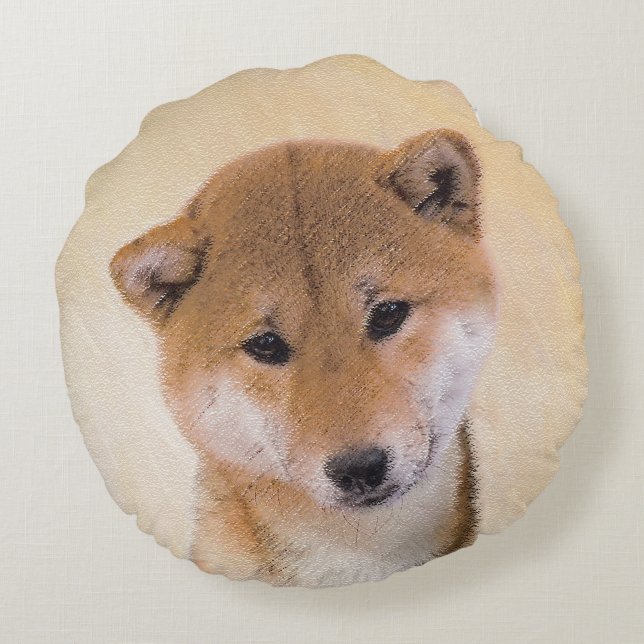 Shiba Inu-målning (röd) - Original Hund Art Rund Kudde (Baksidan)
