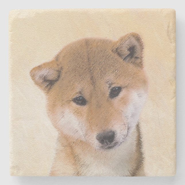 Shiba Inu-målning (röd) - Original Hund Art Stenunderlägg (Framsidan)