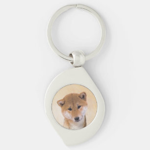 Shiba Inu-målning (röd) - Original Hund Art Swirl Silverfärgad Nyckelring