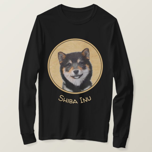 Shiba Inu-målning (svart och tan) - Hund Art T Shirt (Design framsida)