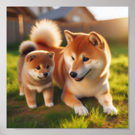 Shiba Inu mamma och hennes marionett Poster