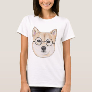 Shiba Inu med Oversized runda inramade Tee Shirt