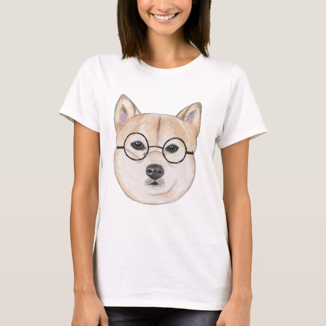 Shiba Inu med Oversized runda inramade Tee Shirt (Framsida)