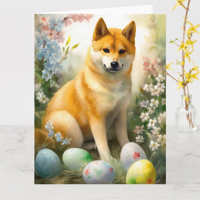 Shiba Inu med Påskägg Helgdag Kort (Gul blomma)