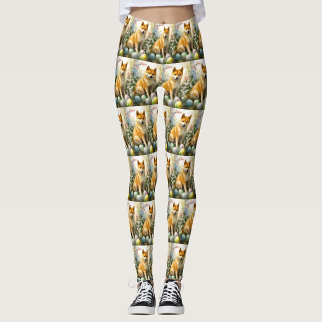 Shiba Inu med Påskägg Helgdag Leggings (Framsida)
