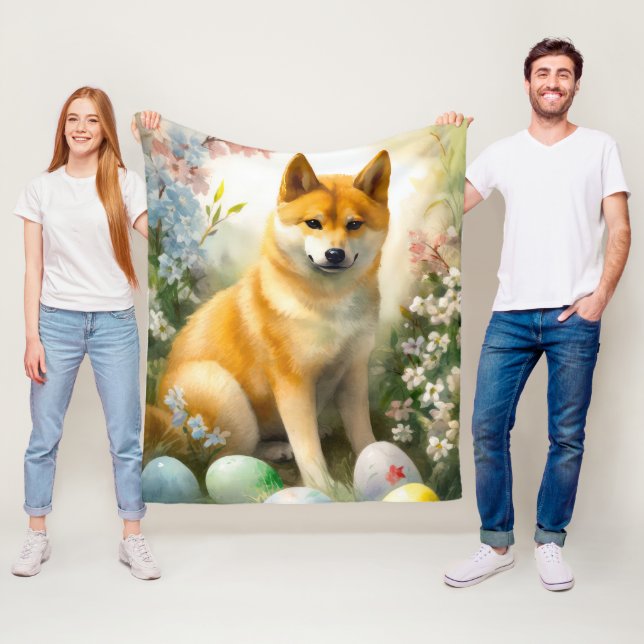 Shiba Inu med påskägg Semester  Fleecefilt (På plats)