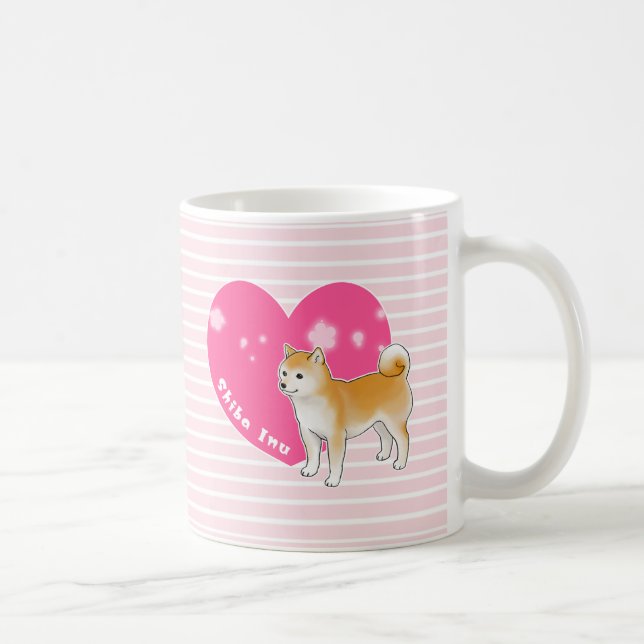 Shiba Inu med Rosa Heart och Rand Kaffemugg (Höger)