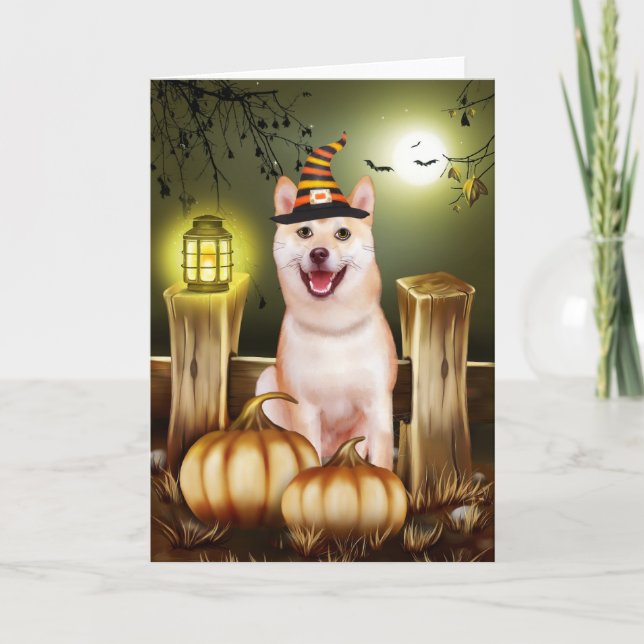 Shiba Inu med Witch Hat Halloween Kort (Framsida)