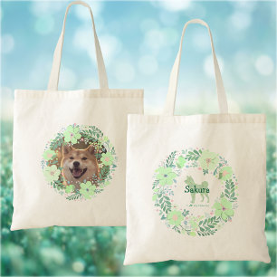 Shiba Inu Mintgrön blomsterkrans Anpassat namn Tygkasse