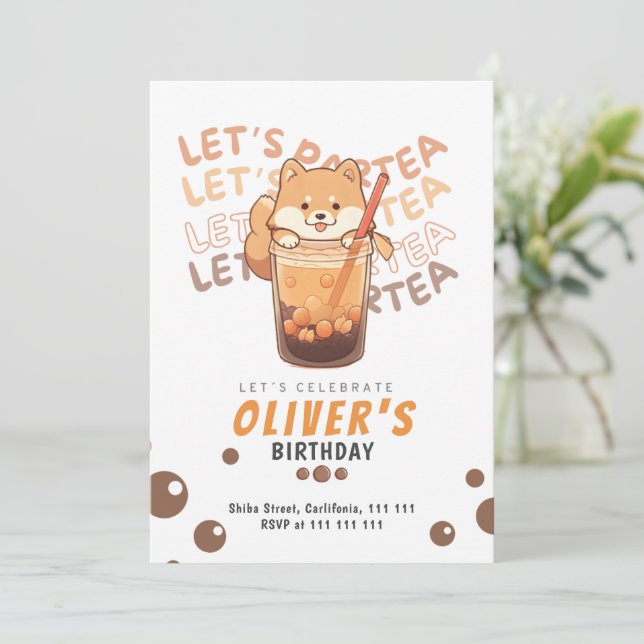 Shiba Inu Modern Födelsedagsfest för Kid Tack Kort (Stående Fram)