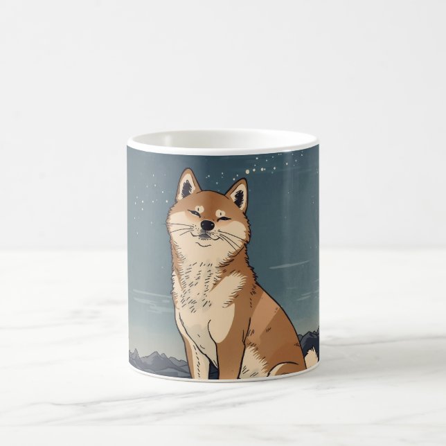Shiba Inu Moonlight Coffee Mug – Ukiyo-e Style Kaffemugg (Center)