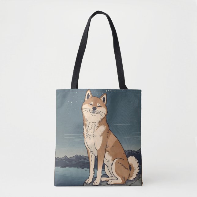 Shiba Inu Moonlight Tote Bag Tygkasse (Framsida)