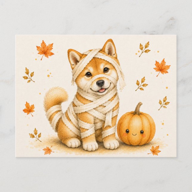 Shiba Inu-mumie Halloween Vykort (Framsida)