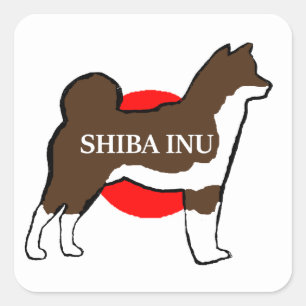 shiba inu namn silhouette på japansk-flagga-röd se fyrkantigt klistermärke