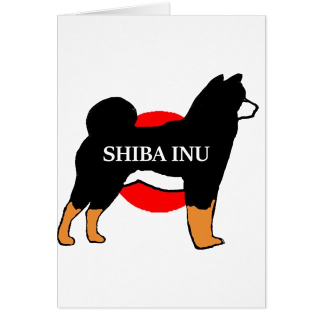 shiba inu namn silhouette på japansk-flagga svart  hälsningskort (Framsidan)