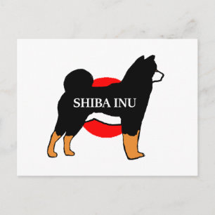 shiba inu namn silhouette på japansk-flagga svart vykort