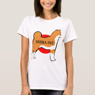 shiba inu namn silhouette på japansk-flagga t shirt