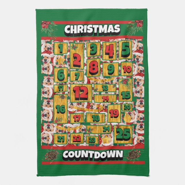 Shiba Inu Nedräkning Jul Adventskalender Hund Kökshandduk (Vertikal)