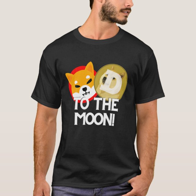 Shiba Inu och Dogecoin till Måne T Shirt (Framsida)