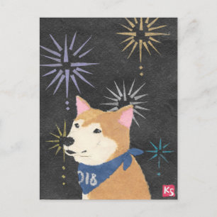 Shiba Inu, orange Shiba, år av hunden Helg Vykort