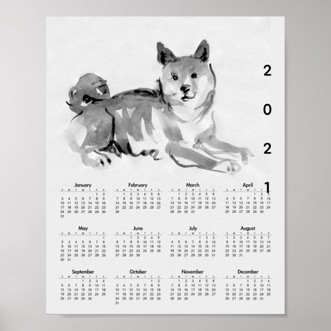 Shiba Inu Original Painting 2 Calendar Poster 2021 (Framsidan)
