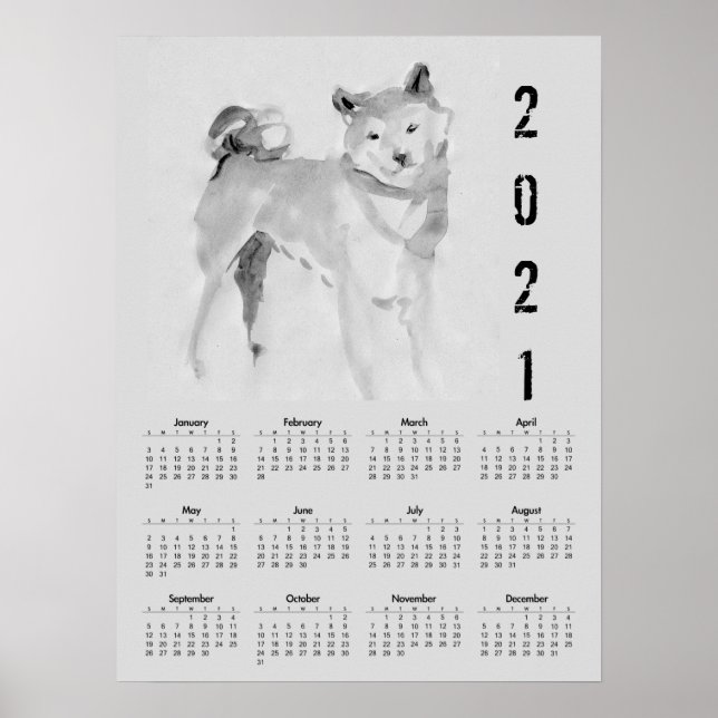 Shiba Inu Original Painting 3 Calendar Poster 2021 (Framsidan)