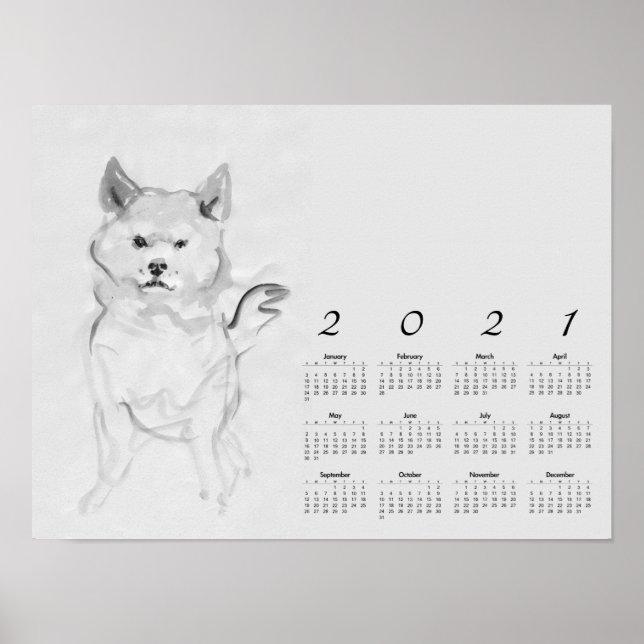 Shiba Inu Original Painting 4 Calendar Poster 2021 (Framsidan)