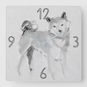 Shiba Inu Original Painting Hund Birthday WC3 Fyrkantig Klocka