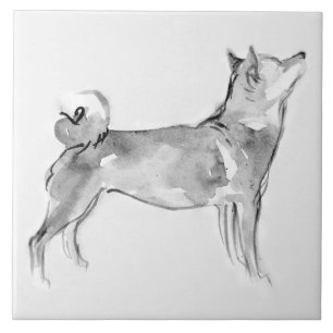 Shiba Inu Original Painting Hund Födelsedag T Kakelplatta