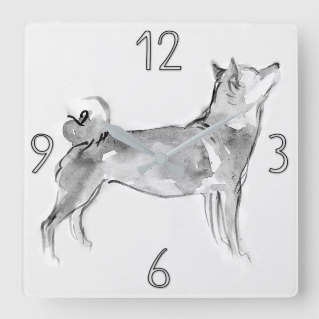 Shiba Inu Original Painting Hund Födelsedag WC1 Fyrkantig Klocka (Framsida)