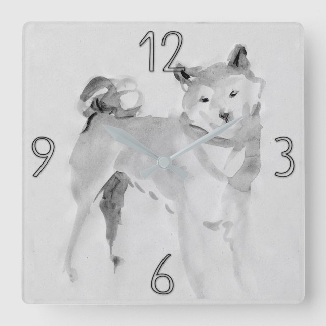 Shiba Inu Original Painting Hund Födelsedag WC3 Fyrkantig Klocka (Framsida)