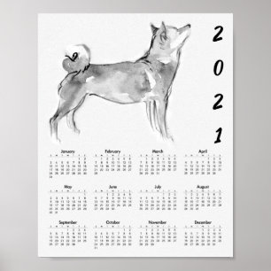 Shiba Inu Originalmålning 1 Kalenderplansch 2021 Poster